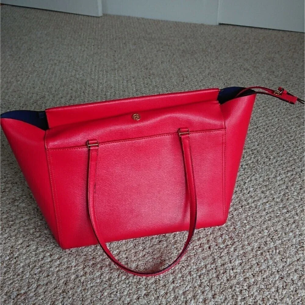 Tory Burch Parker Tote Top Zip Handbag Satchel Red Ginger